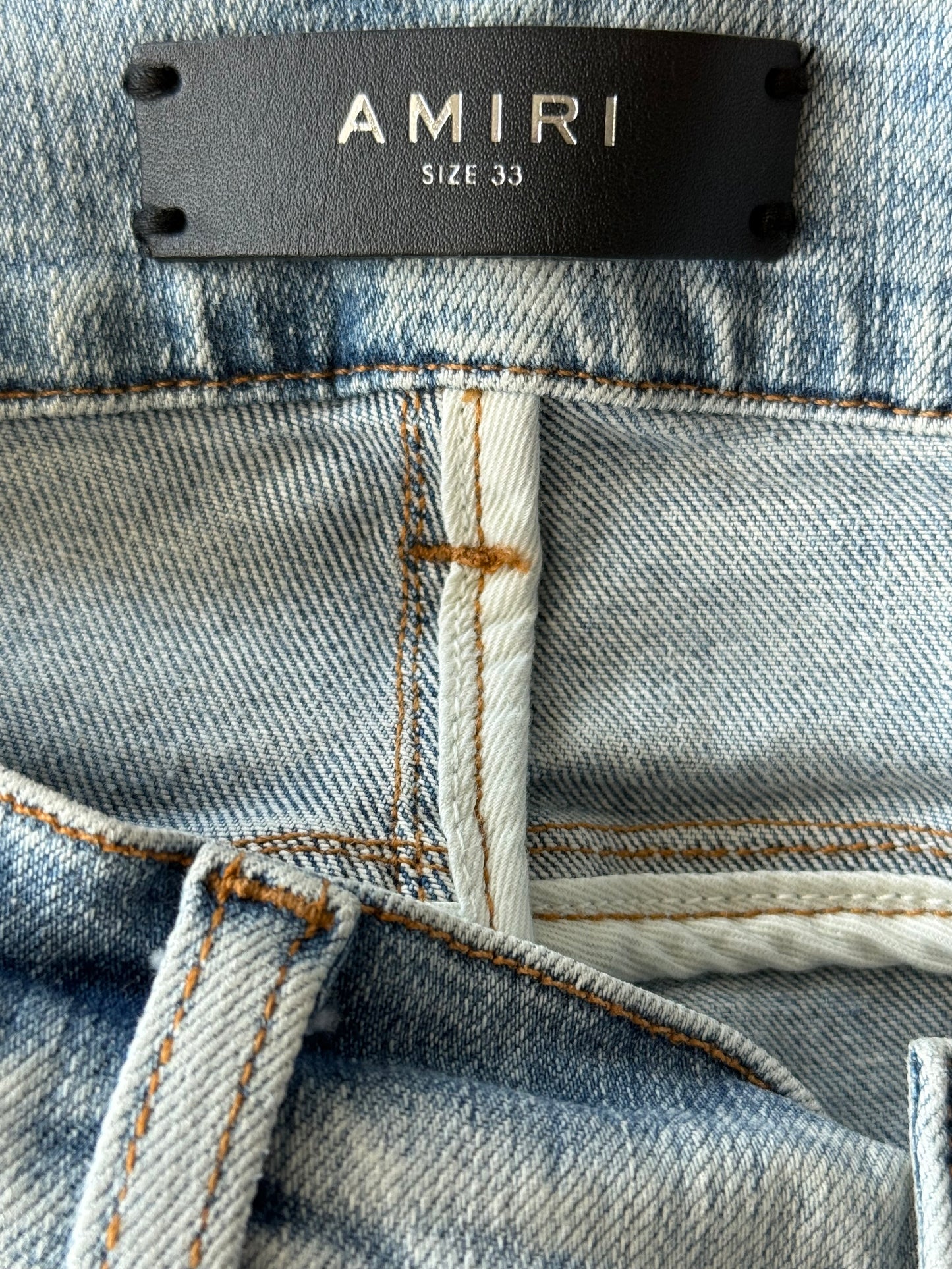 Amiri Light Indigo & White Bandana Patch MX1 Jeans