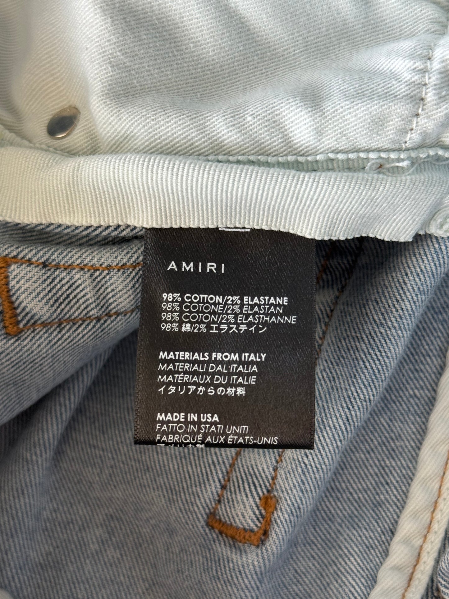 Amiri Light Indigo & White Bandana Patch MX1 Jeans