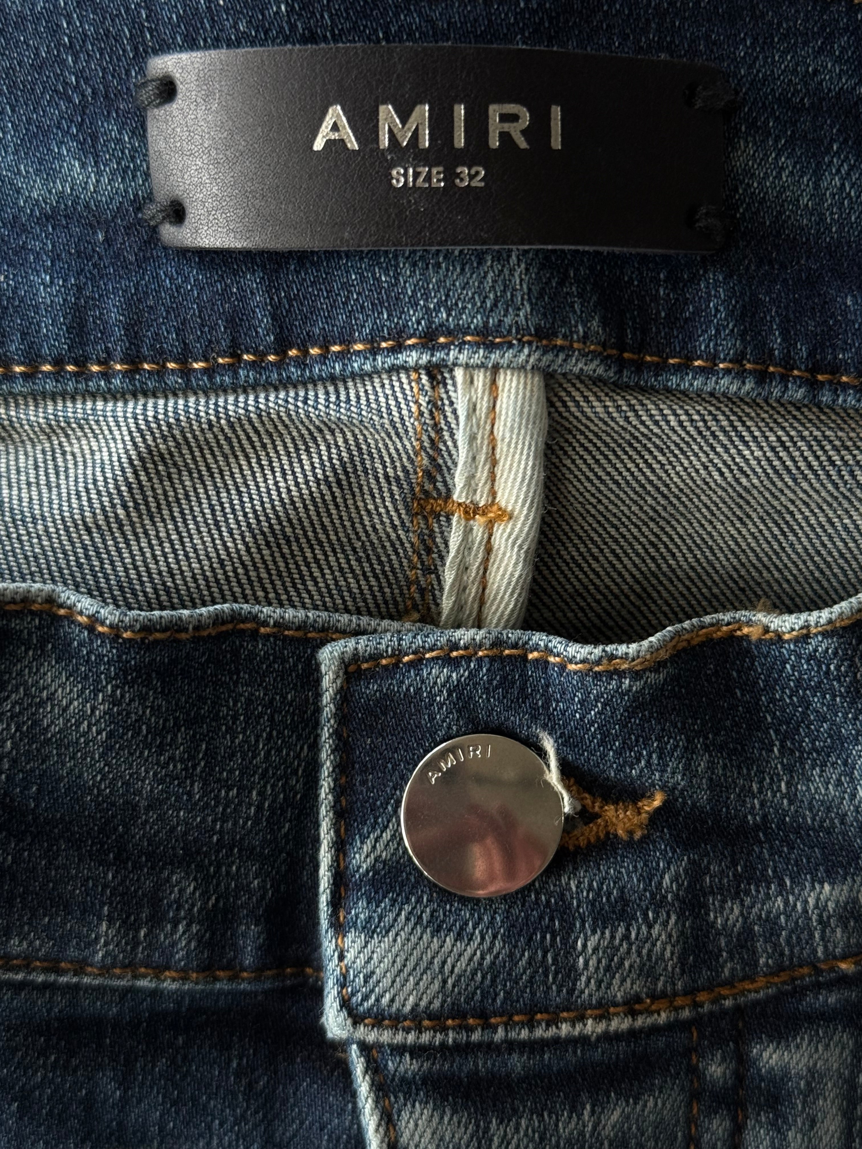 Amiri Blue & Black Quilted Leather Patch MX1 Jeans – Savonches