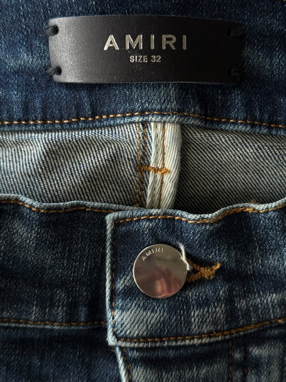 Amiri Blue & Black Quilted Leather Patch MX1 Jeans