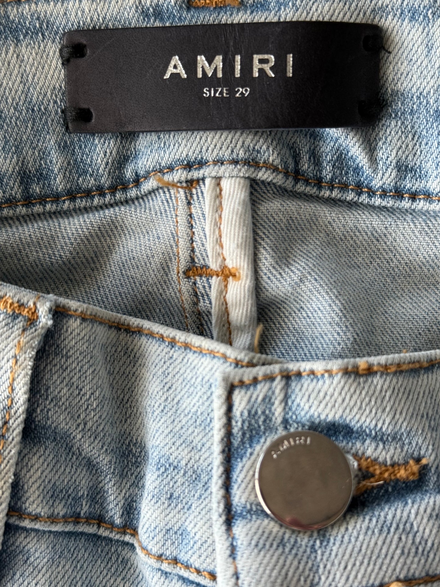 Amiri Light Blue & Orange Bandana Patch MX1 Jeans
