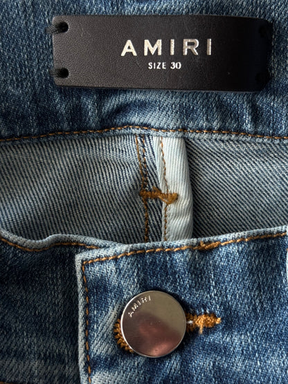 Amiri Clay Indigo Rainbow Bandana Patch Distressed Jeans