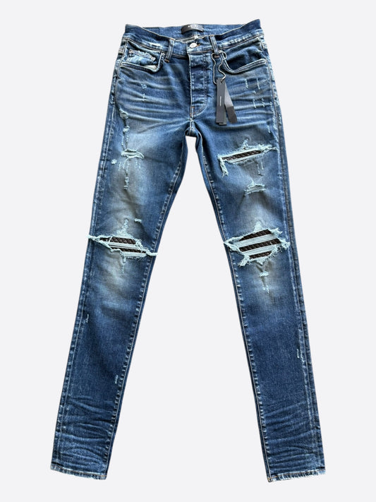 Amiri Blue & Black Quilted Leather Patch MX1 Jeans