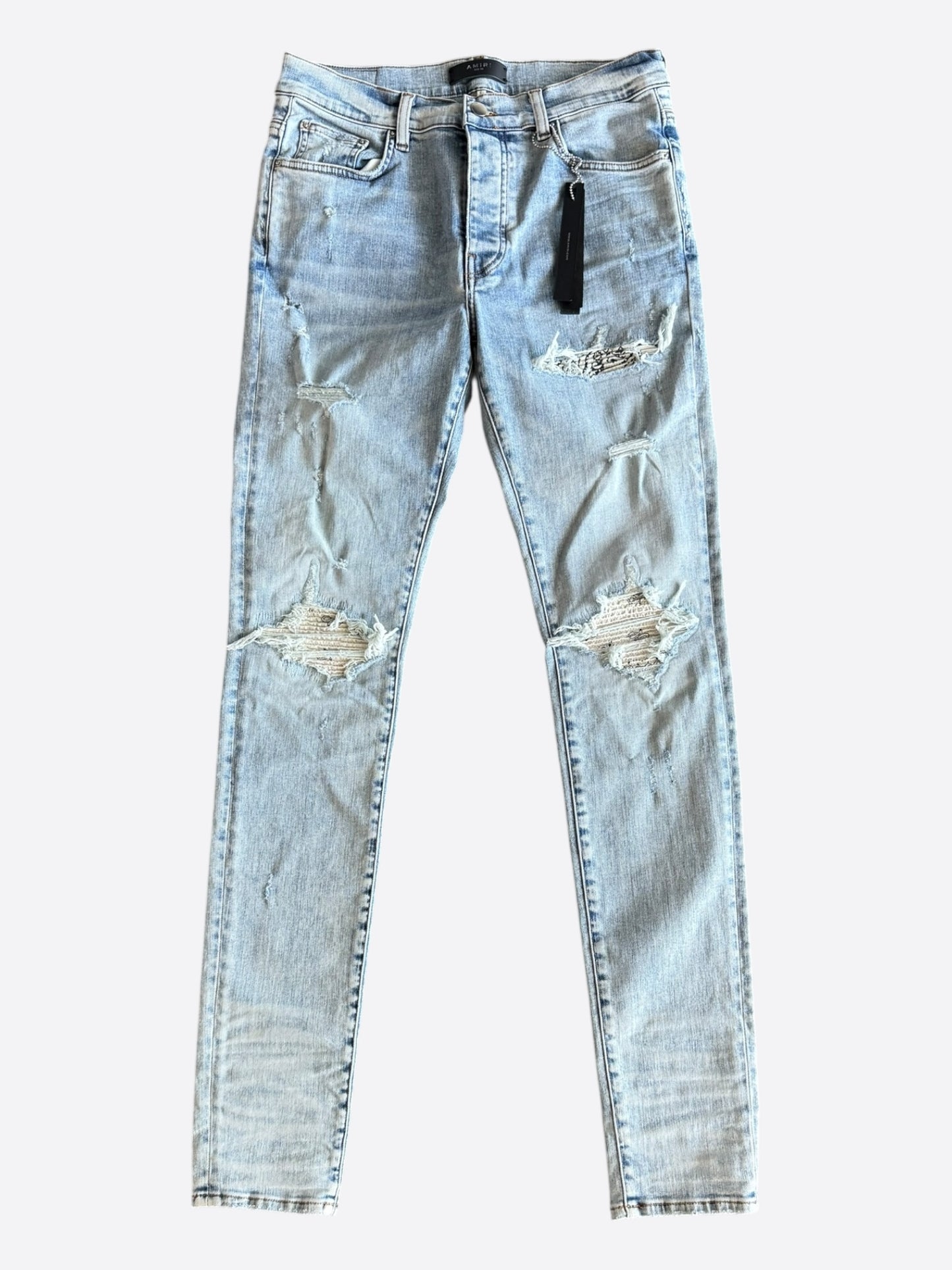Amiri Light Indigo & White Bandana Patch MX1 Jeans