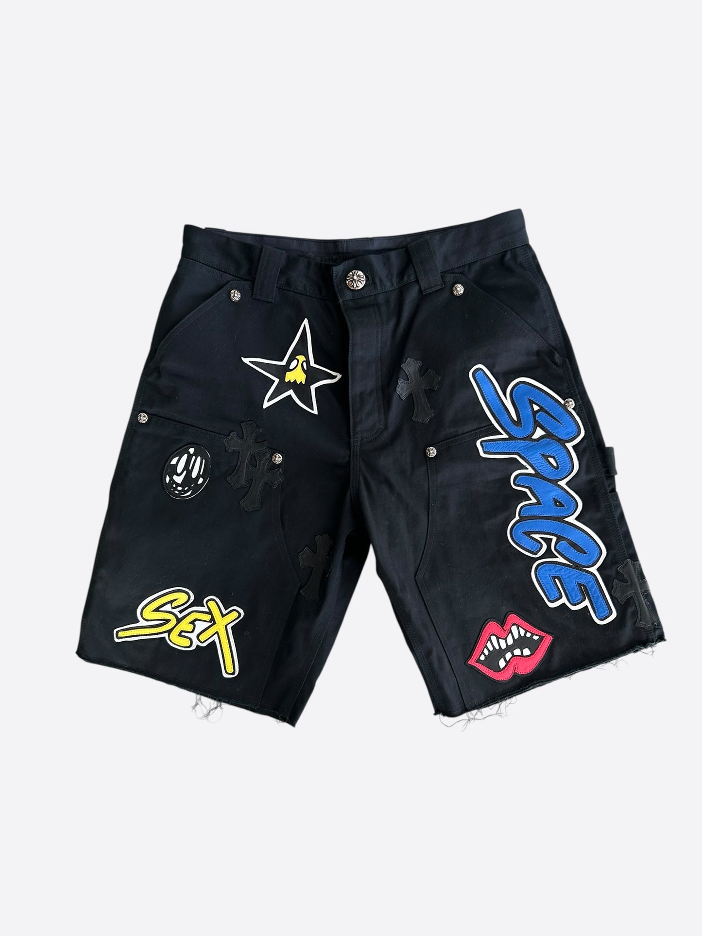 Chrome Hearts Matty Boy Black Cross Patch Carpenter Shorts