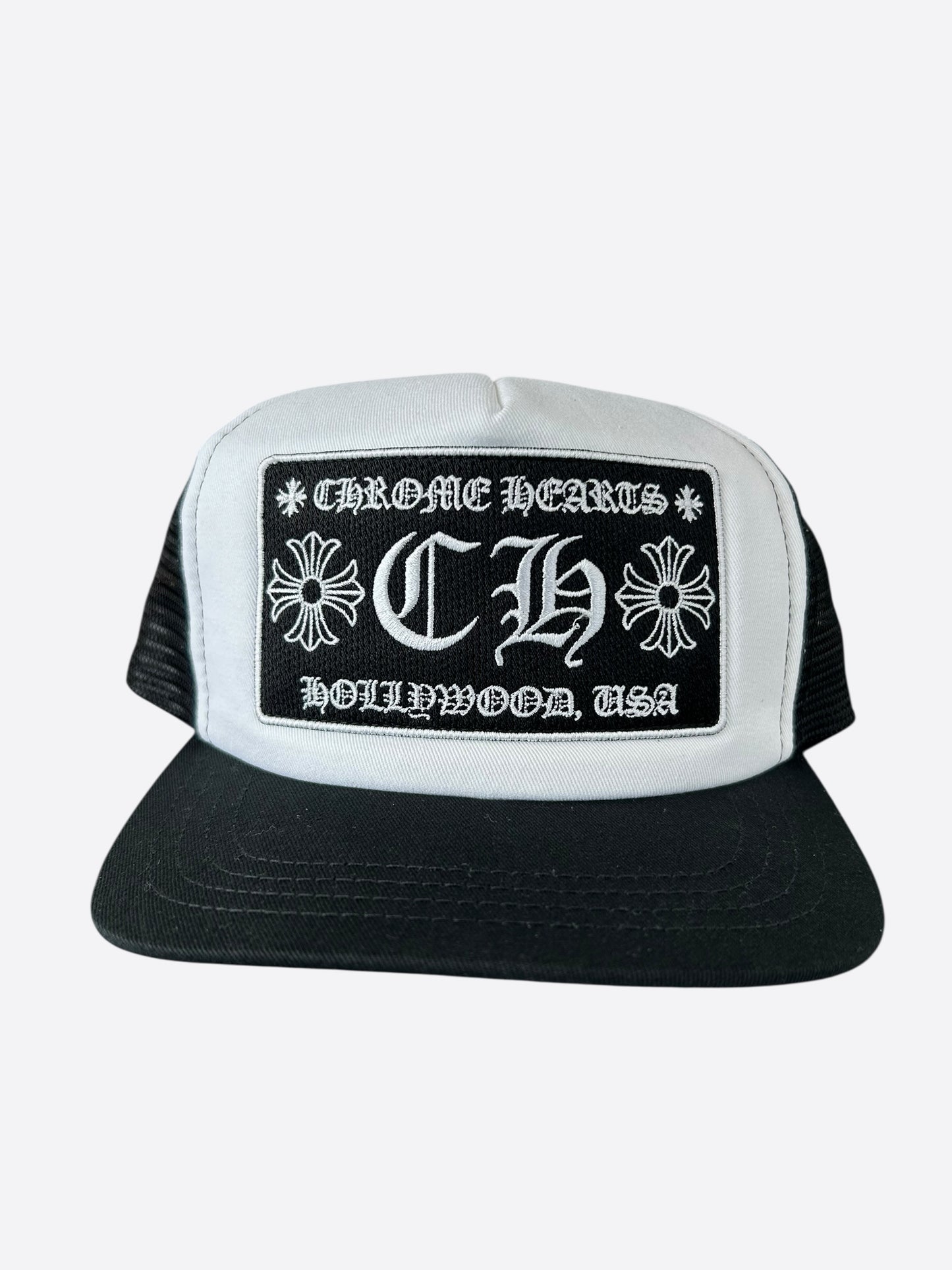 Chrome Hearts Black & White Hollywood Trucker Hat