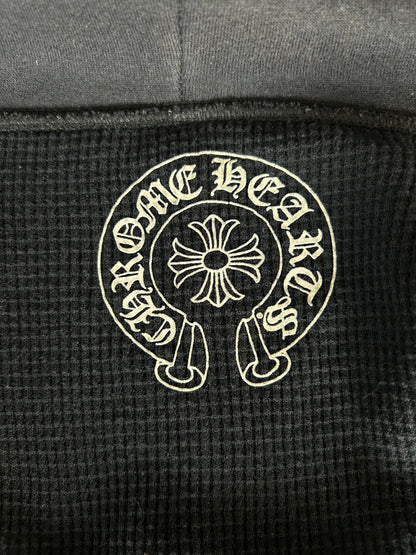 Chrome Hearts Black & White Horseshoe Cross Logo Thermal Zip Up Hoodie