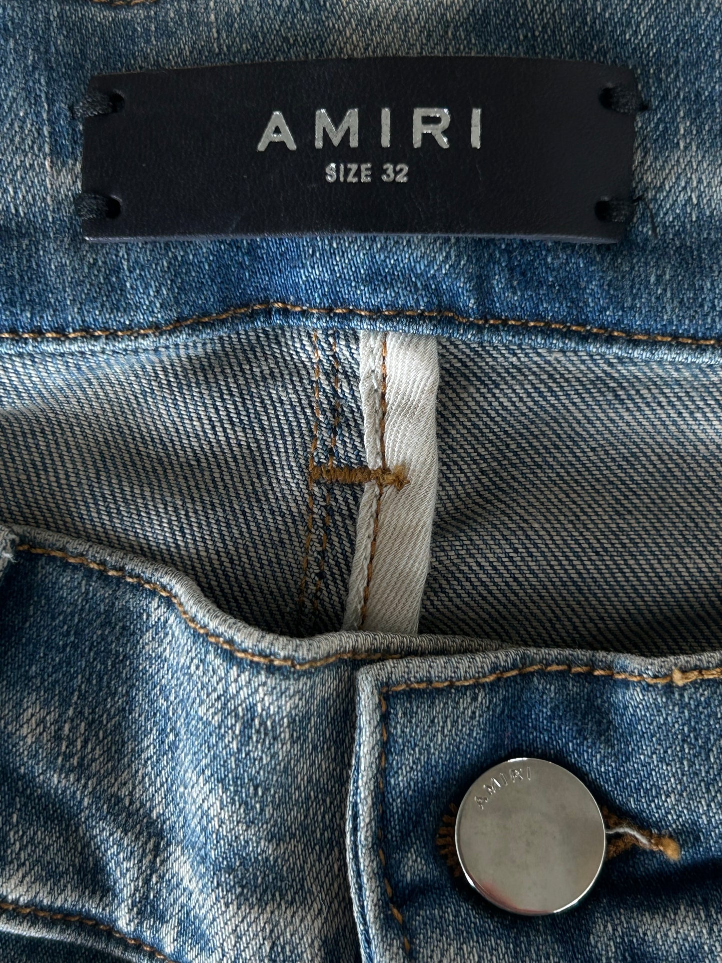 Amiri Blue & Pink Patch MX1 Jeans
