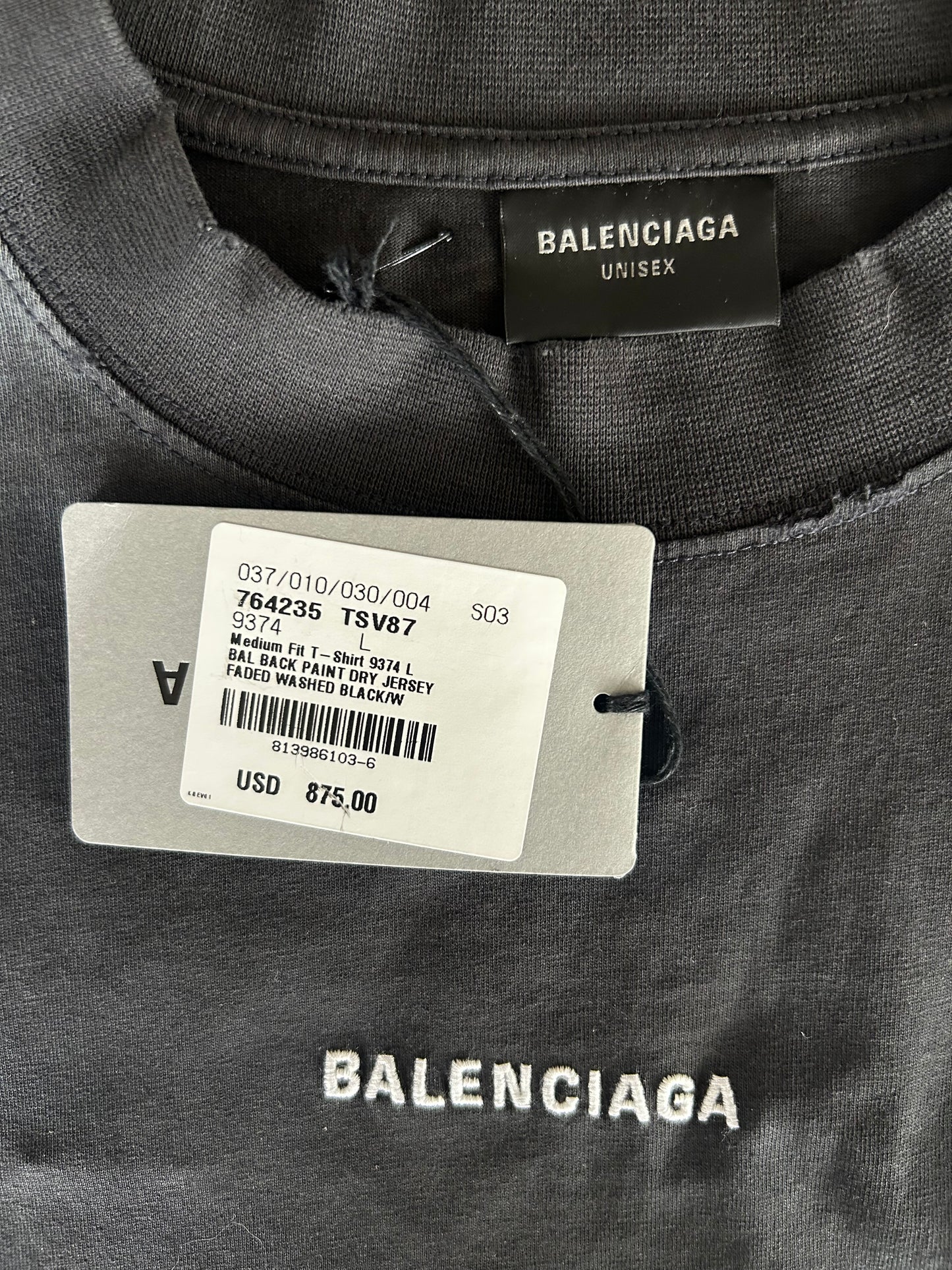 Balenciaga Black & White Paint Logo T-Shirt