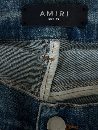 Amiri Clay Indigo & Black English Logo Distressed Jeans