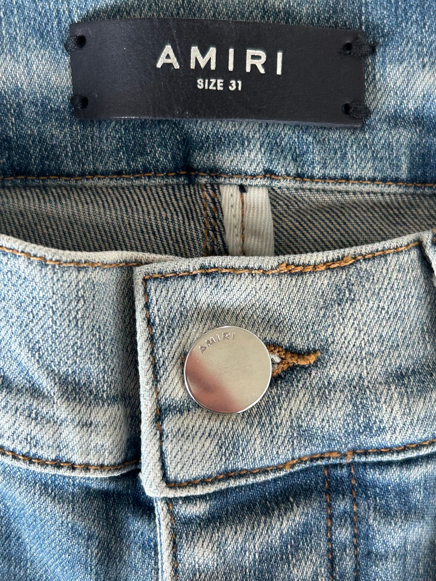 Amiri Blue & Multicolor Patch Distressed Jeans
