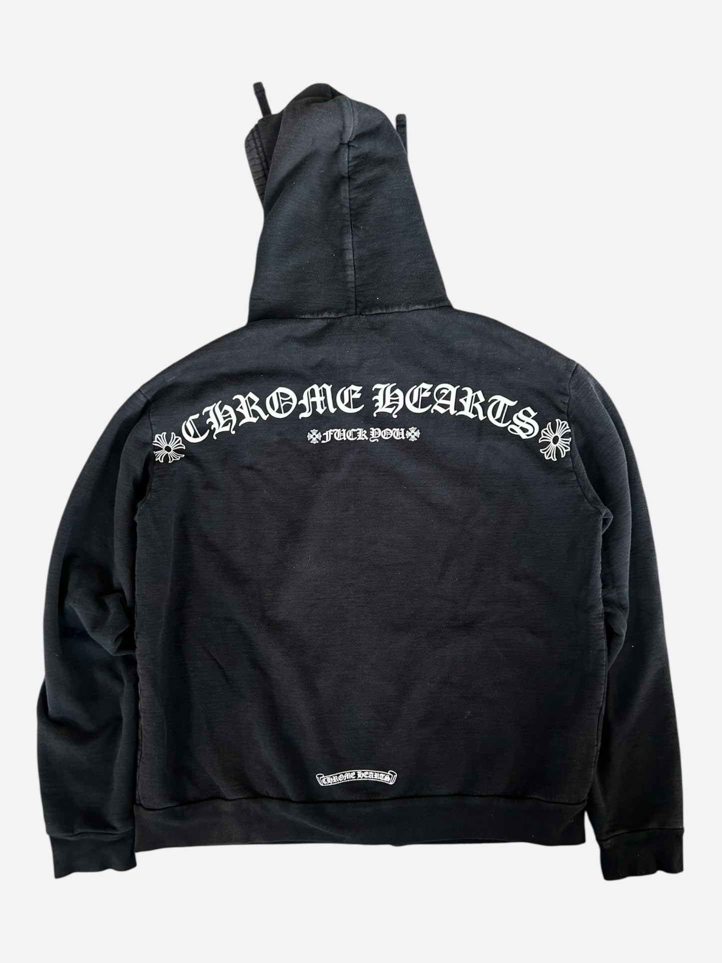 Chrome Hearts Black & White T-Bar Logo Zip Up Hoodie
