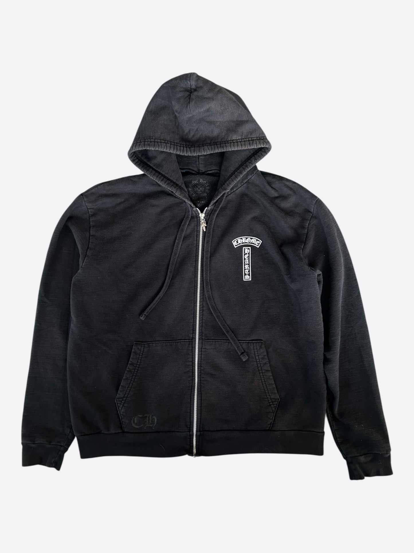 Chrome Hearts Black & White T-Bar Logo Zip Up Hoodie