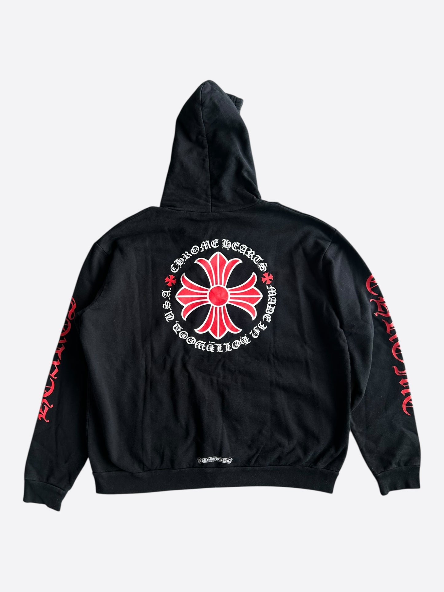 Chrome Hearts Black, White & Red Cross Logo Zip Up Hoodie