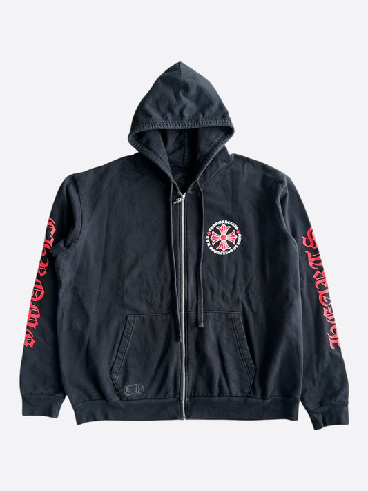 Chrome Hearts Black, White & Red Cross Logo Zip Up Hoodie