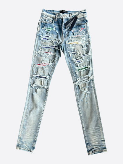 Amiri Blue & Multicolor Patch Distressed Jeans