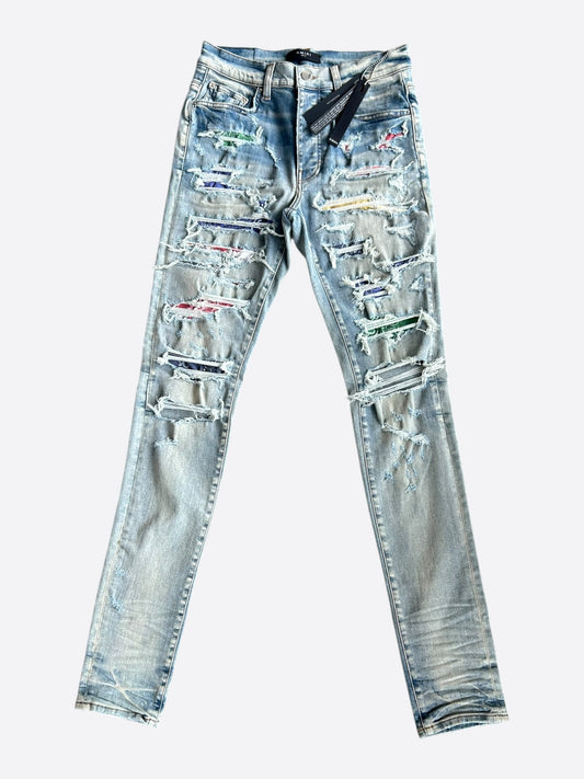 Amiri Blue & Multicolor Patch Distressed Jeans