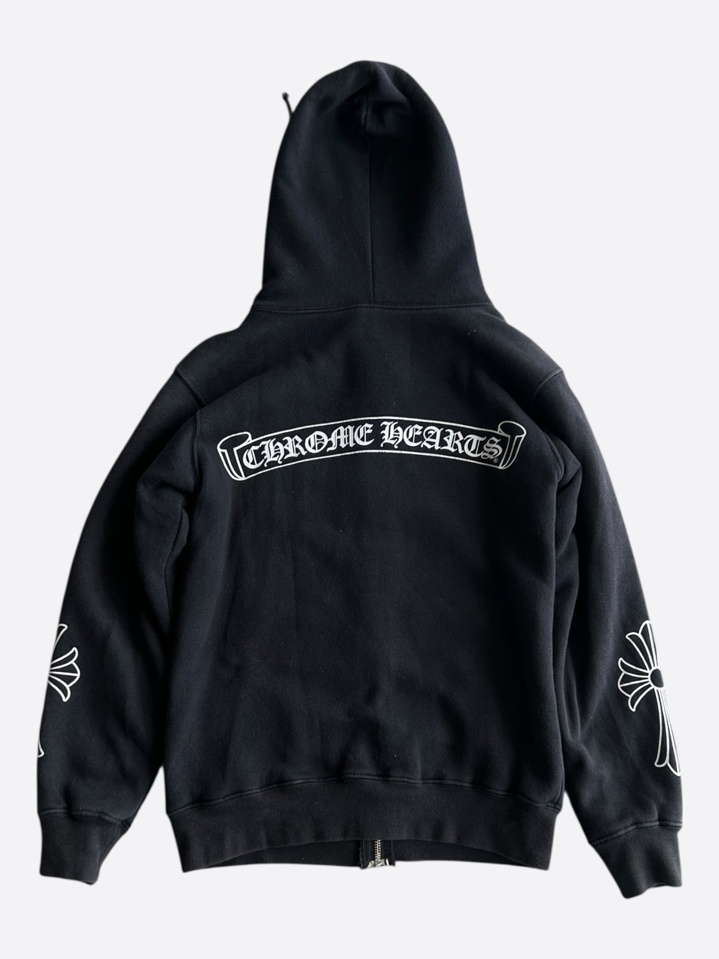 Chrome Hearts Black & White Horseshoe Cross Logo Thermal Zip Up Hoodie