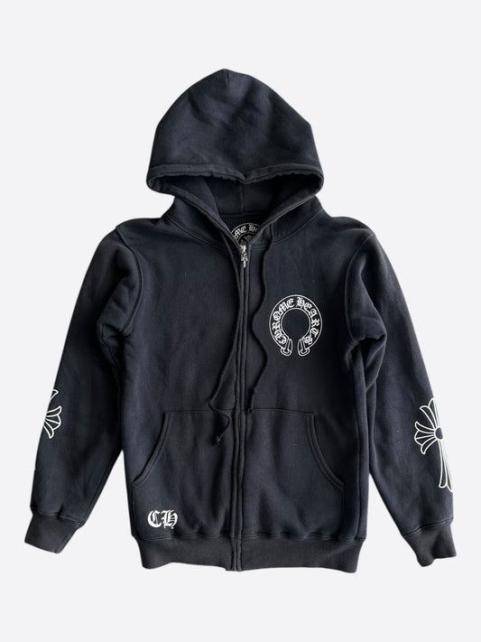 Chrome Hearts Black & White Horseshoe Cross Logo Thermal Zip Up Hoodie