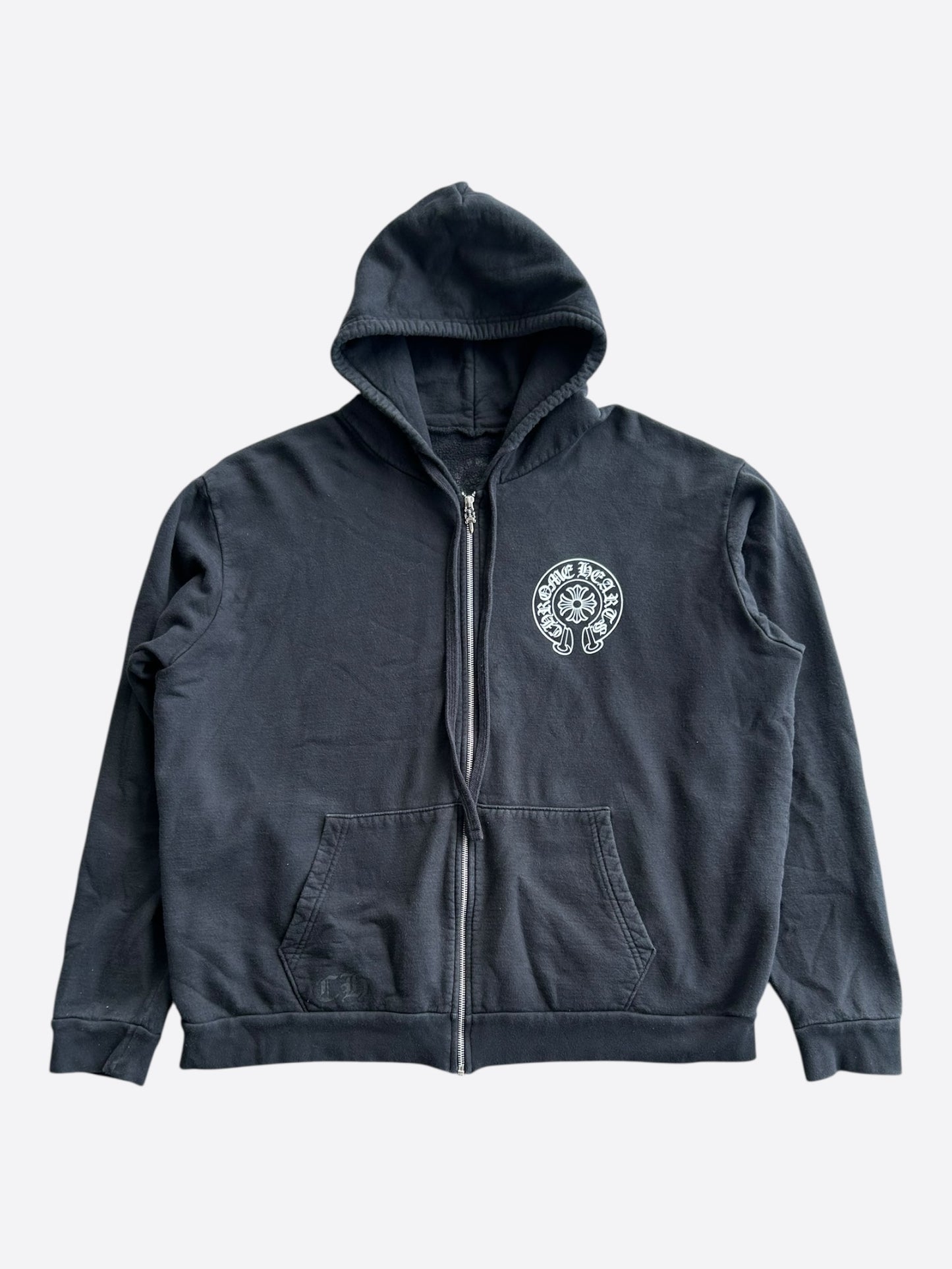 Chrome Hearts Black & White Malibu Horseshoe Logo Zip Up Hoodie