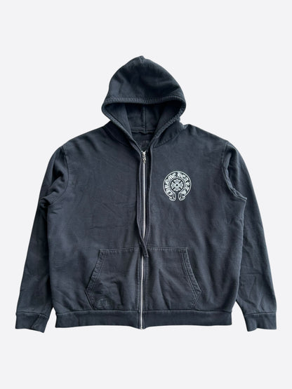 Chrome Hearts Black & White Malibu Horseshoe Logo Zip Up Hoodie