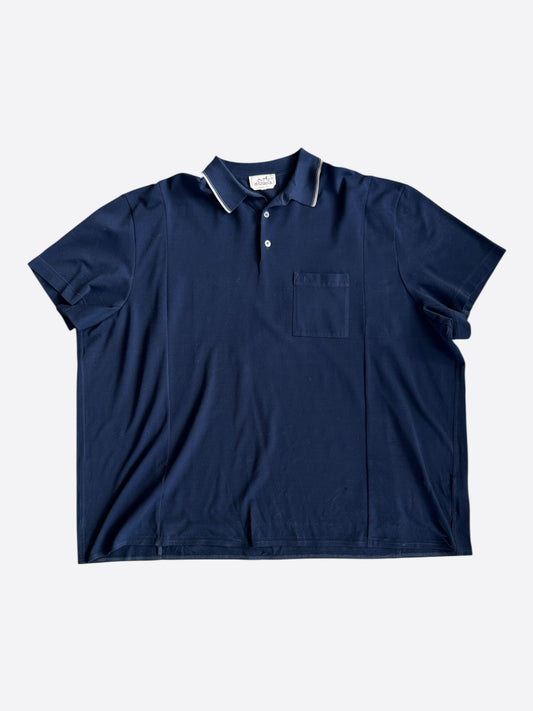 Hermes Navy & White H Embroidered Polo T-Shirt