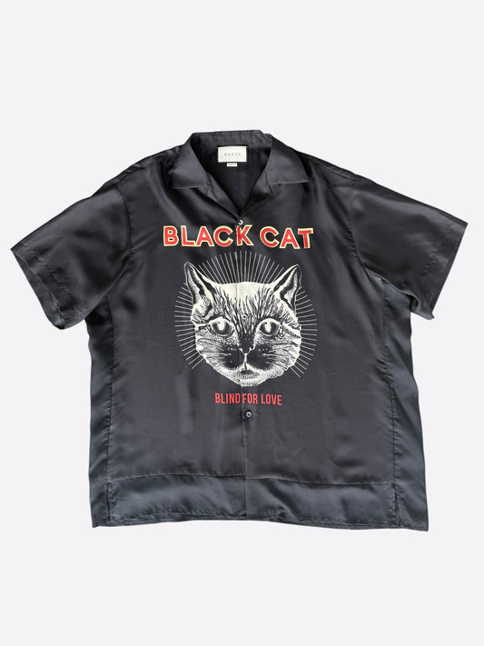 Gucci Black Cat logo Button Up Shirt