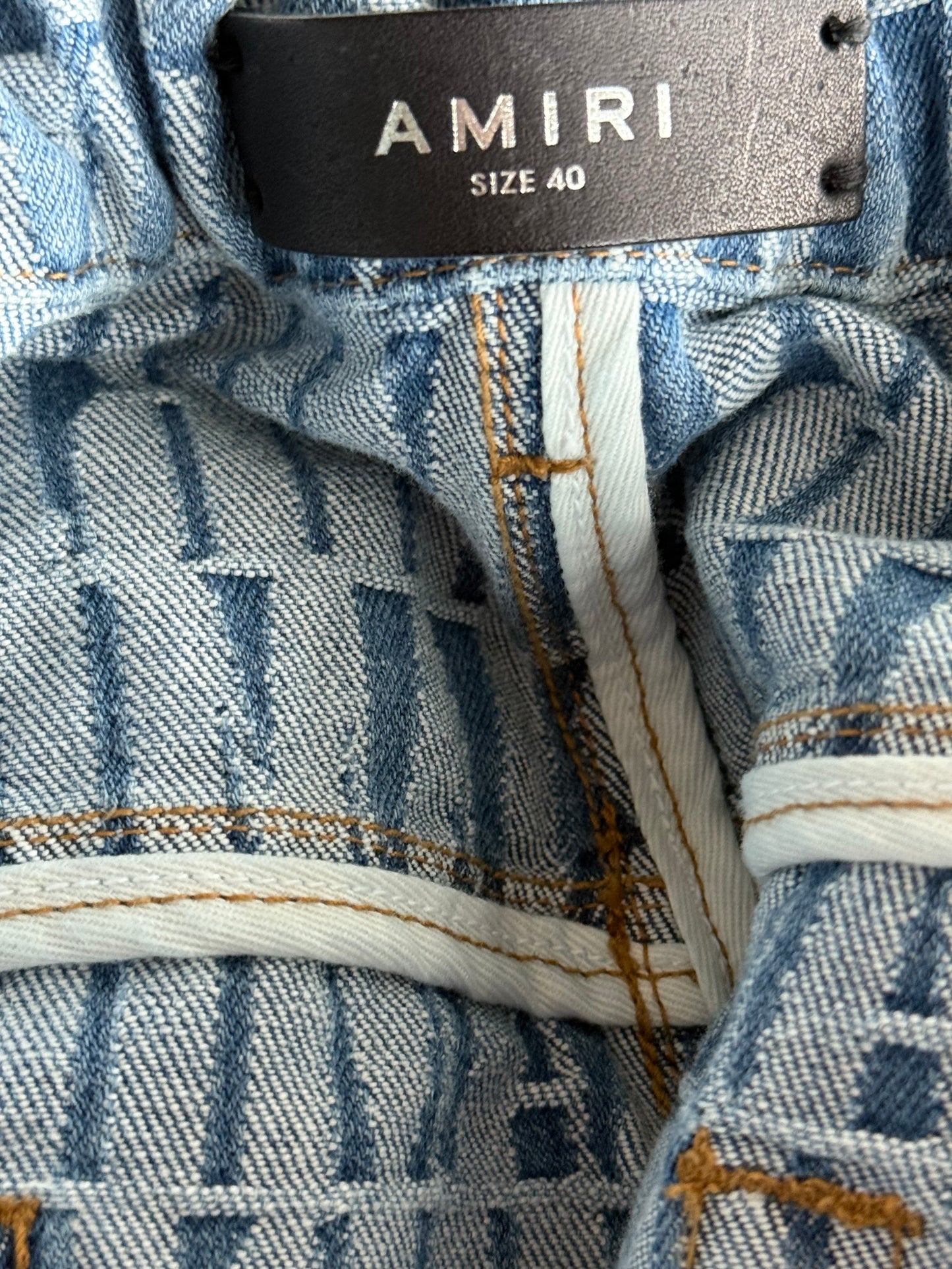 Amiri Blue Jacquard Logo Snap Button Pants