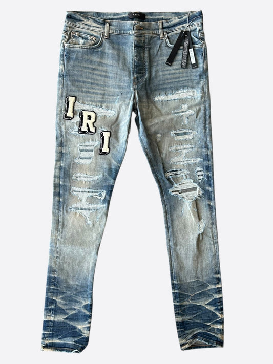 Amiri Vintage Indigo Varsity Applique Logo Jeans