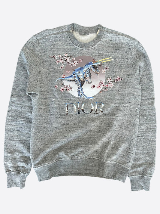 Dior Sorayama Grey Dinosaur Logo Sweater