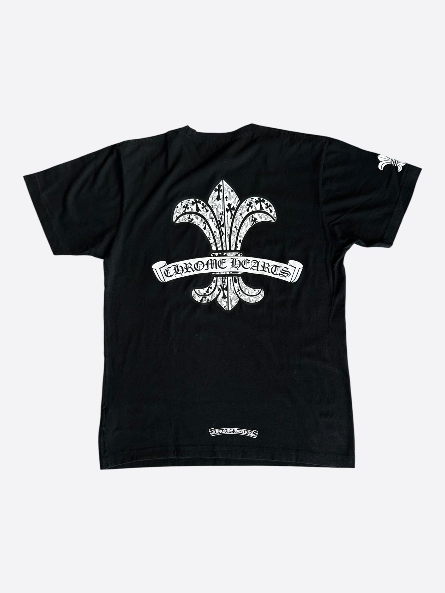 Chrome Hearts Black & White Fleur Scroll Logo T-Shirt