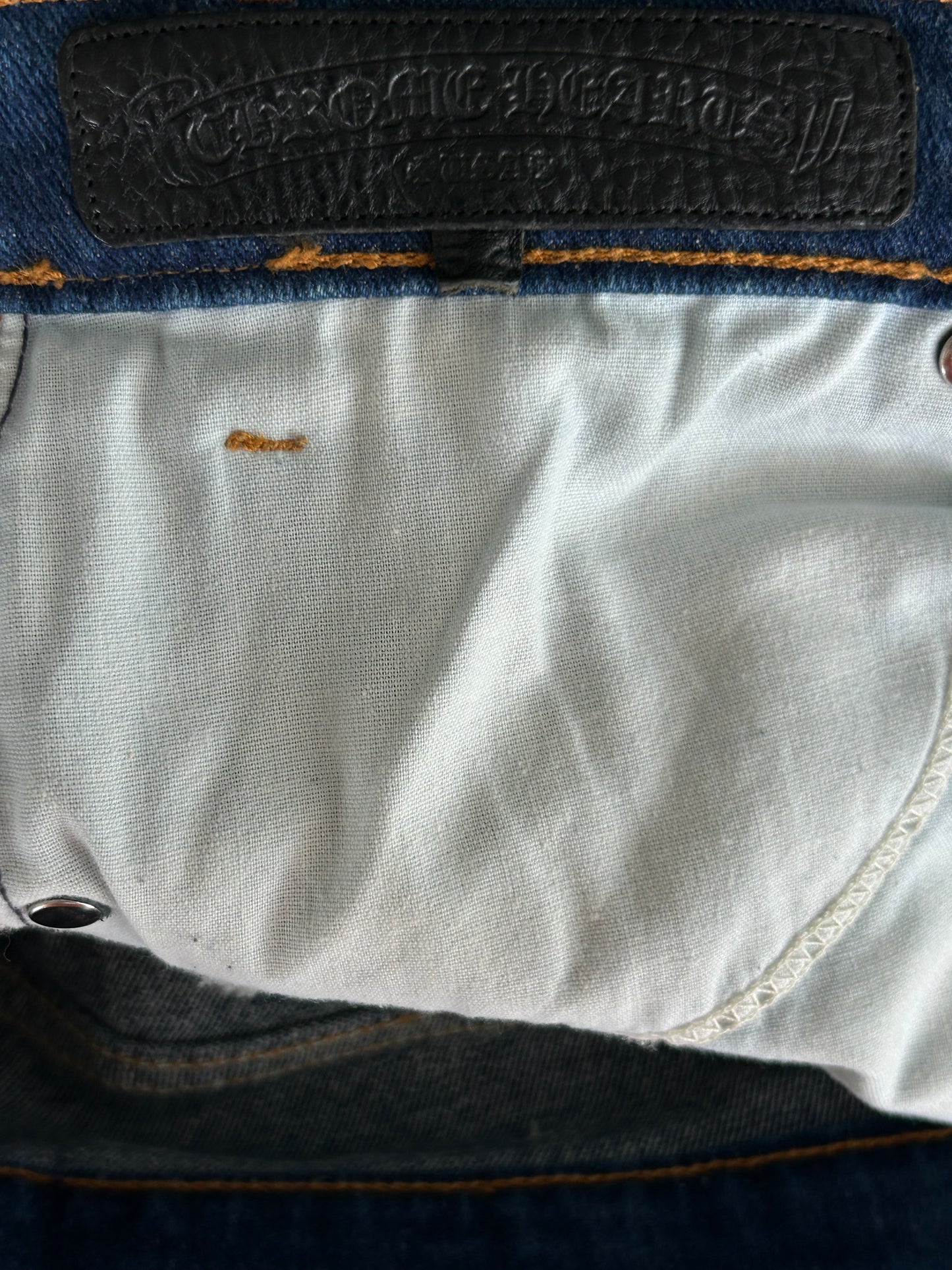 Chrome Hearts Levi's Gallery Dept Blue & Black Cross Patch Flared Jeans