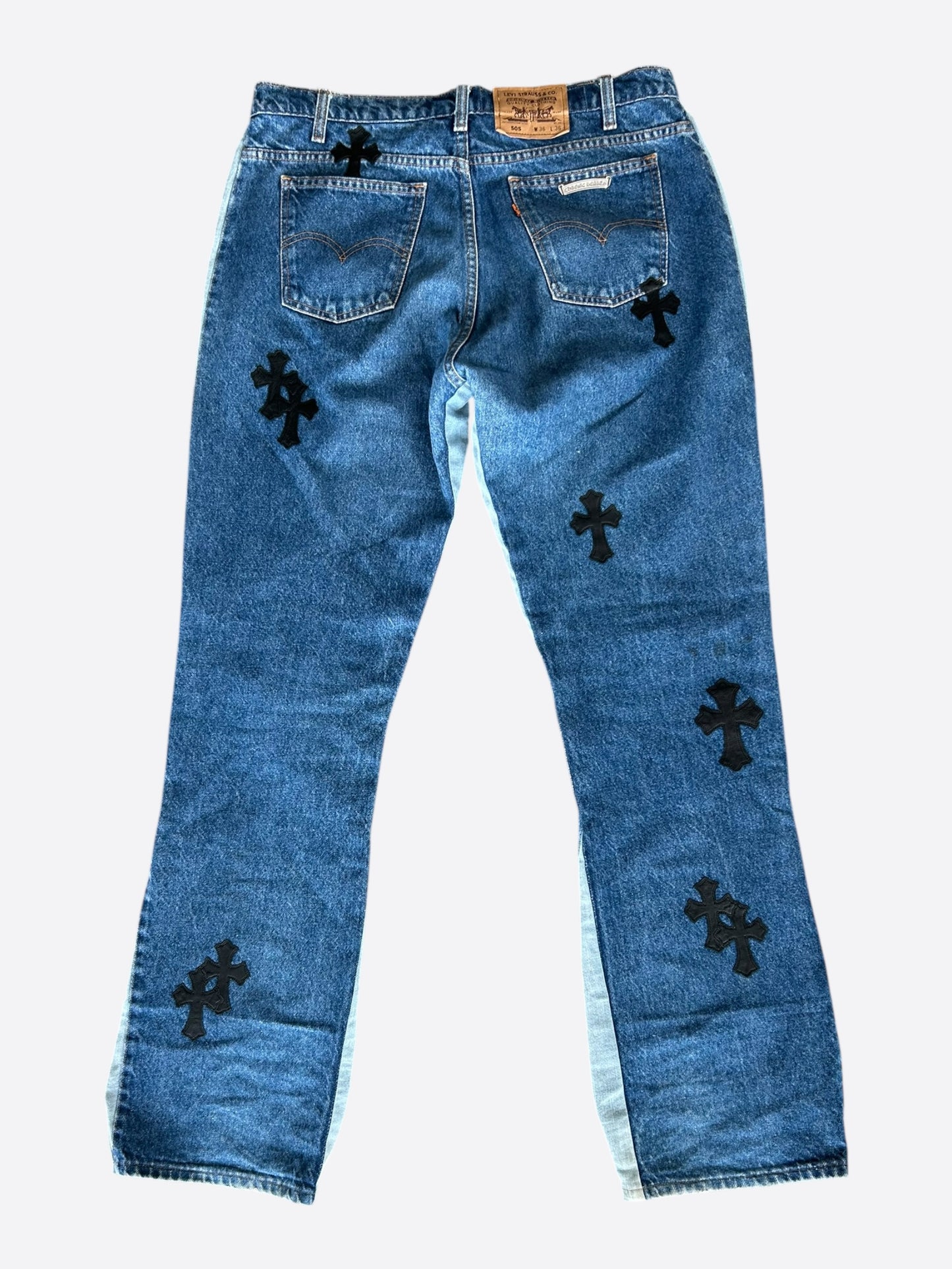 Chrome Hearts Levi's Gallery Dept Blue & Black Cross Patch Flared Jeans
