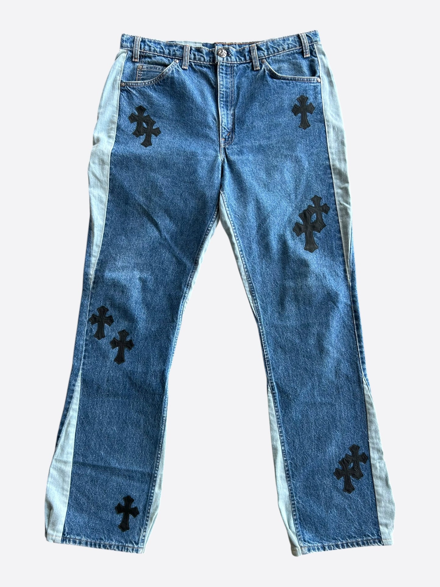 Chrome Hearts Levi's Gallery Dept Blue & Black Cross Patch Flared Jeans