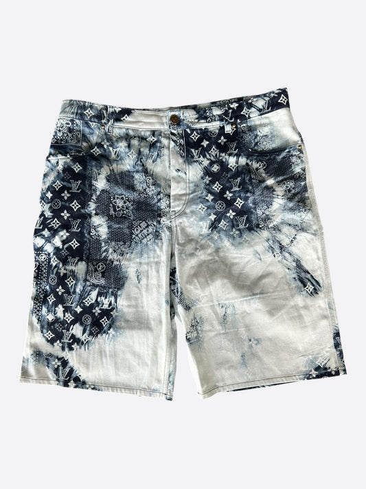 Louis Vuitton Blue Bleached Bandana Monogram Denim Shorts