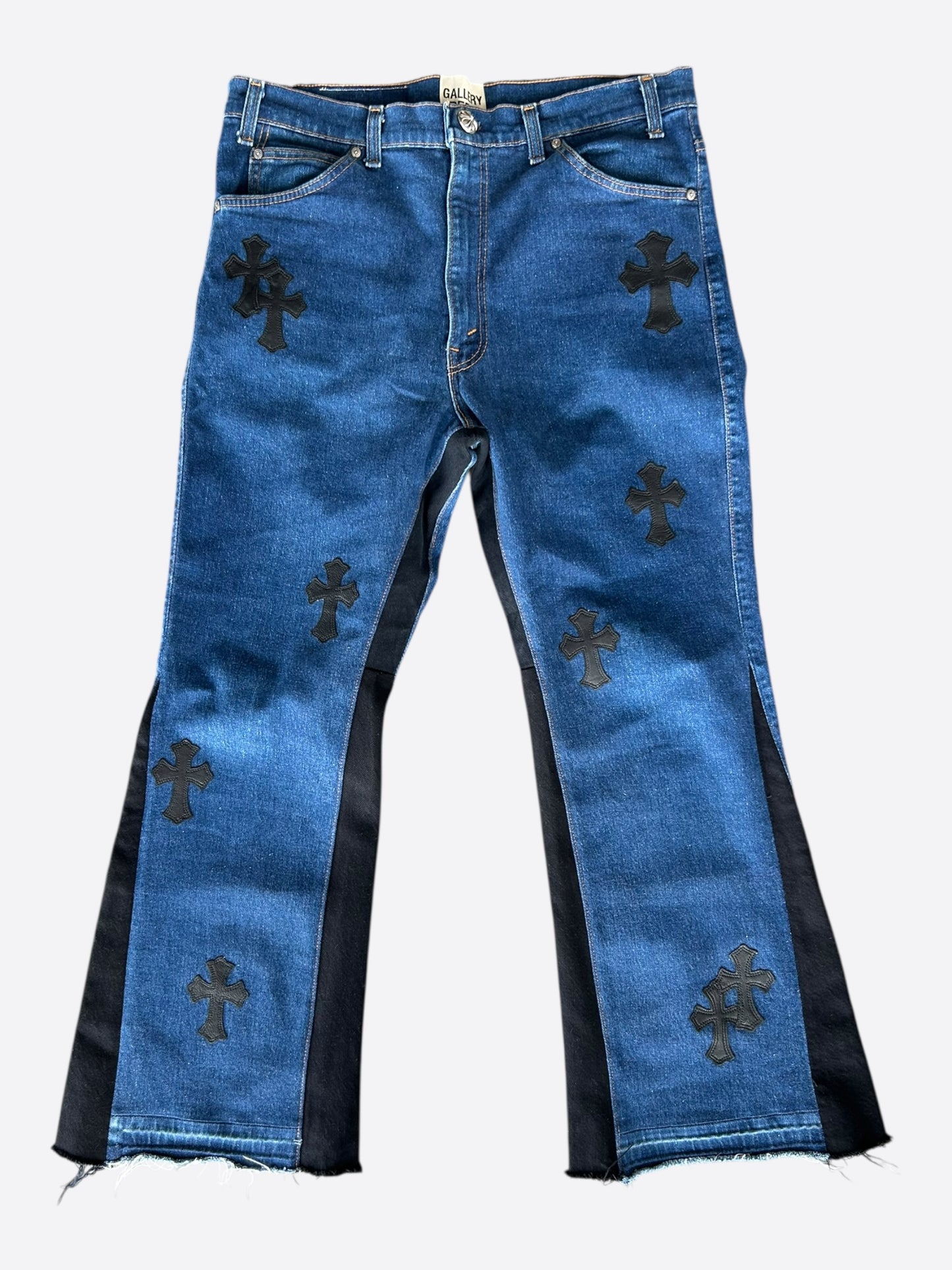 Chrome Hearts Levi's Gallery Dept Blue & Black Cross Patch Flared Jeans