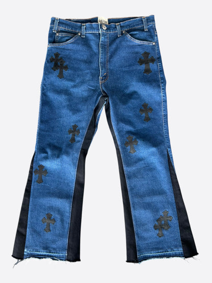 Chrome Hearts Levi's Gallery Dept Blue & Black Cross Patch Flared Jeans