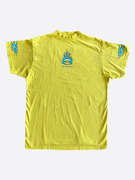 Balenciaga Yellow & Blue Flame Logo T-Shirt