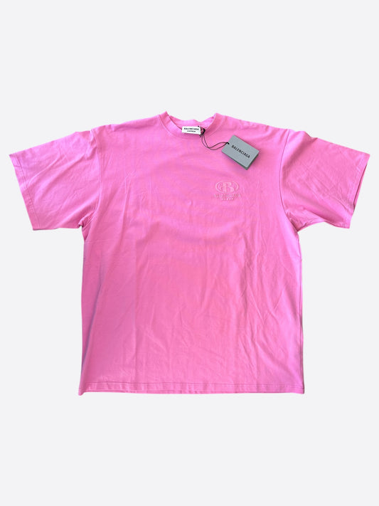 Balenciaga Pink 5 Star Embrodiered Logo T-Shirt