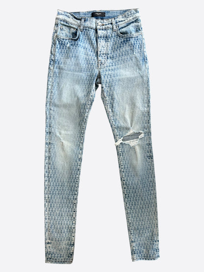 Amiri Playboy Clay Indigo Bunny Logo Distressed Jeans