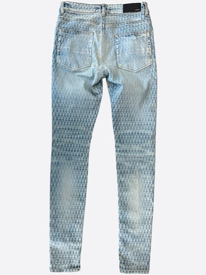 Amiri Playboy Clay Indigo Bunny Logo Distressed Jeans