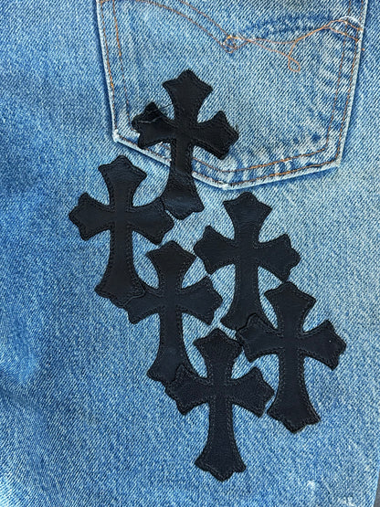 Chrome Hearts Levis Blue & Black Cross Patch Jeans