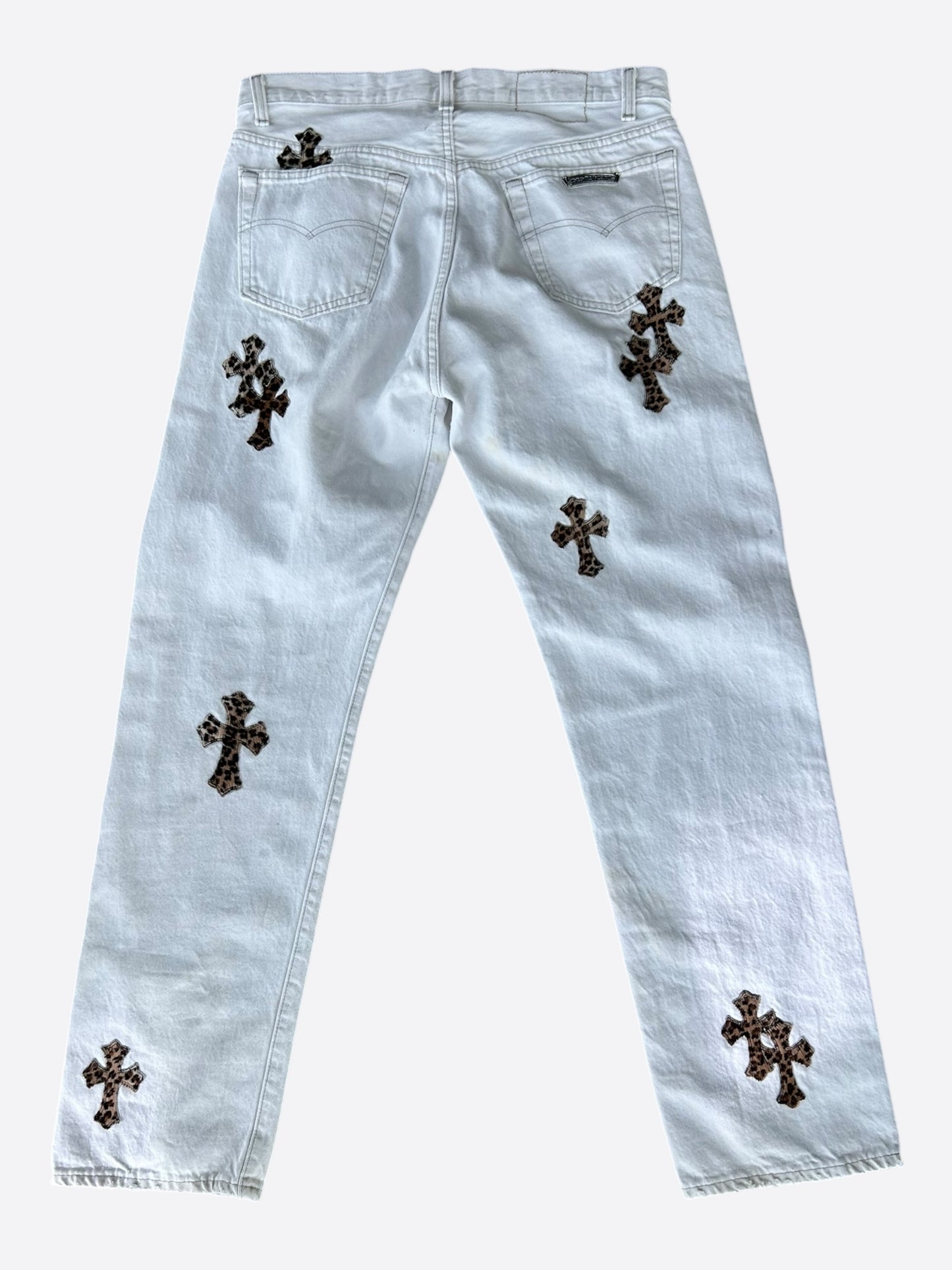 Chrome Hearts Levis White & Cheetah Cross Patch Jeans