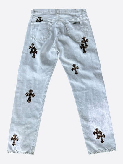 Chrome Hearts Levis White & Cheetah Cross Patch Jeans