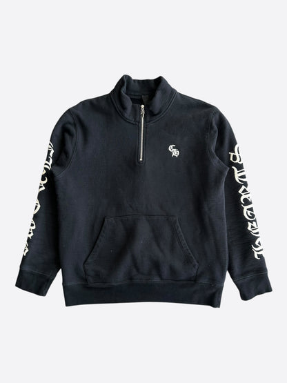 Chrome Hearts Black & White Embroidered Logo Quarter Zip Sweater
