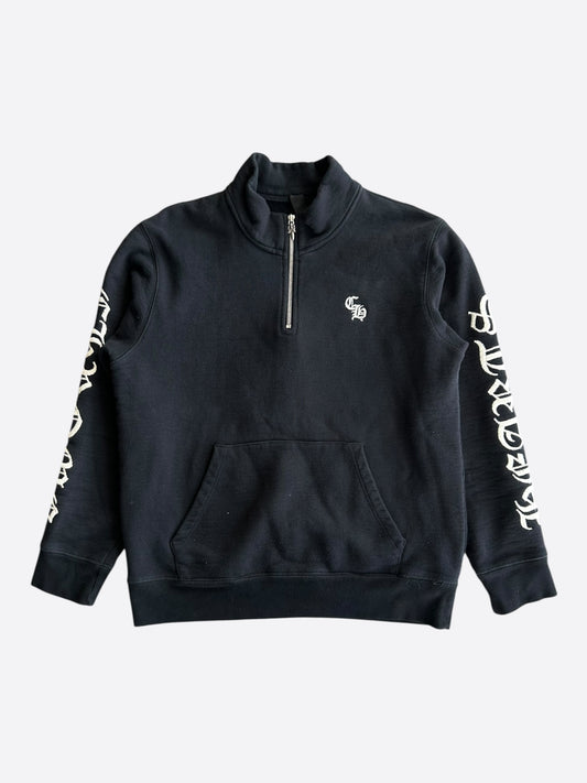 Chrome Hearts Black & White Embroidered Logo Quarter Zip Sweater