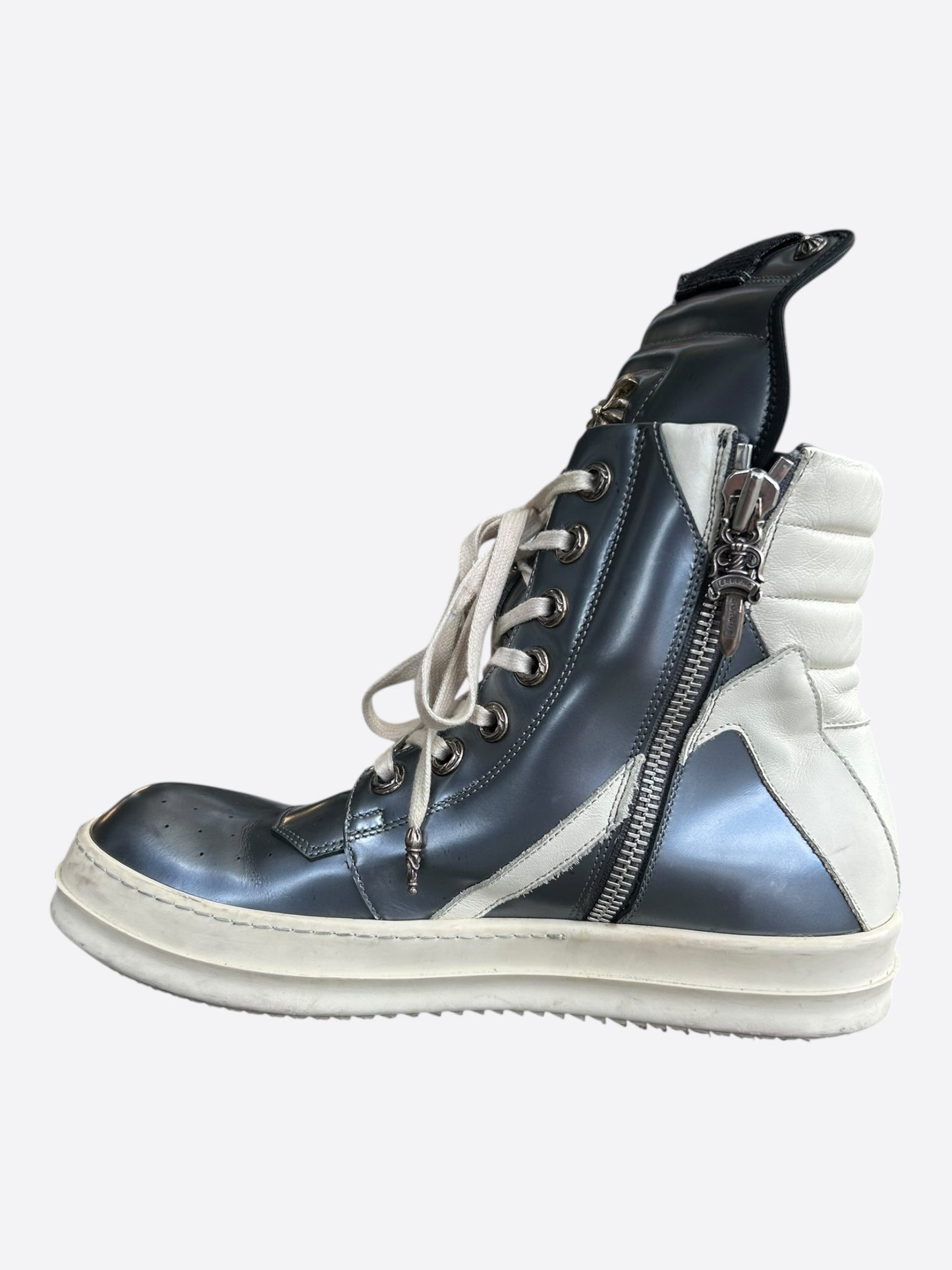Rick Owens Chrome Hearts Metallic Silver & White Geobaskets