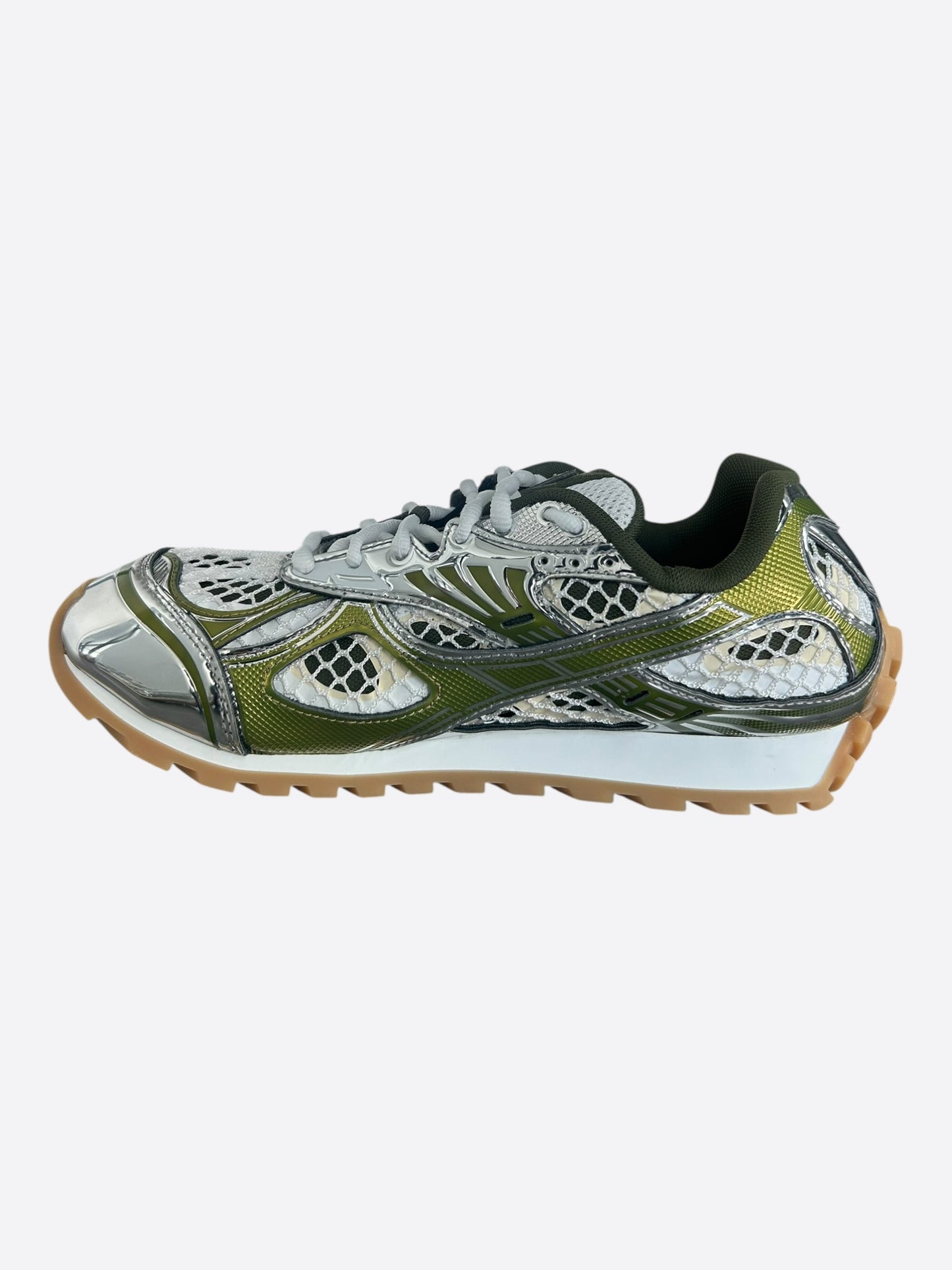 Bottega Veneta Olive & Silver Orbit Women's Sneakers