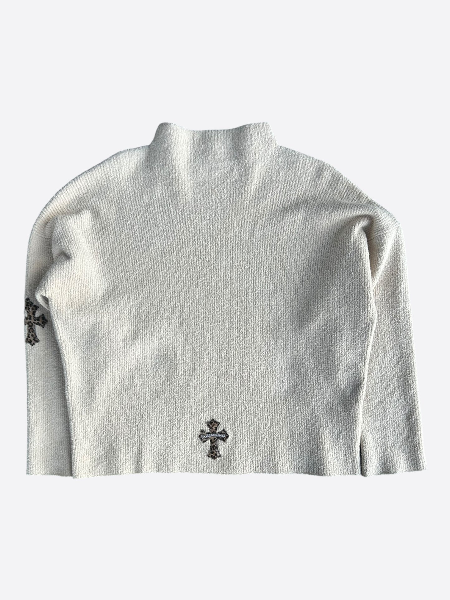 Chrome Hearts Beige & Cheetah Cross Patch Knitted Hoodie
