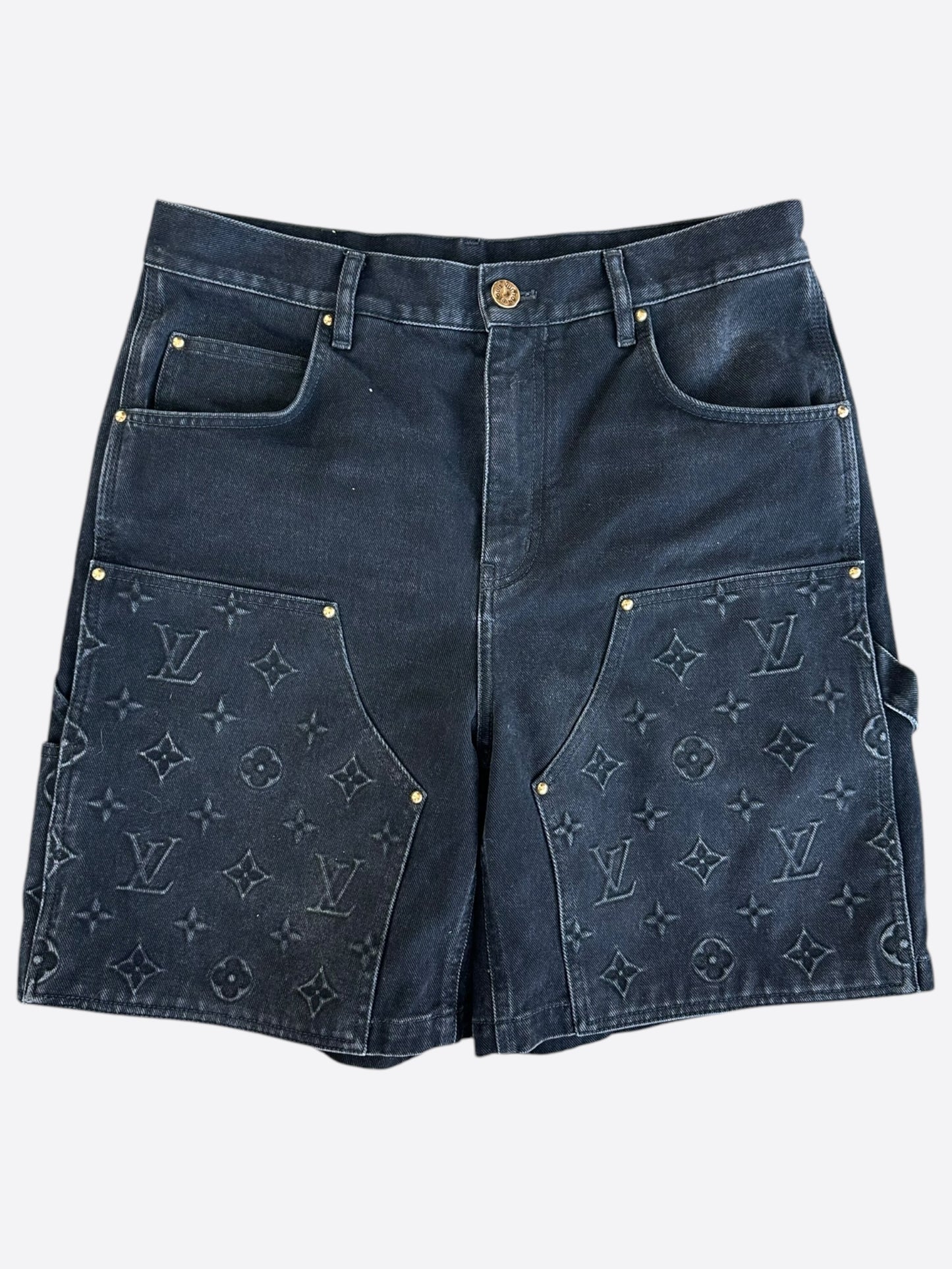 Louis Vuitton Washed Black Monogram Carpenter Shorts